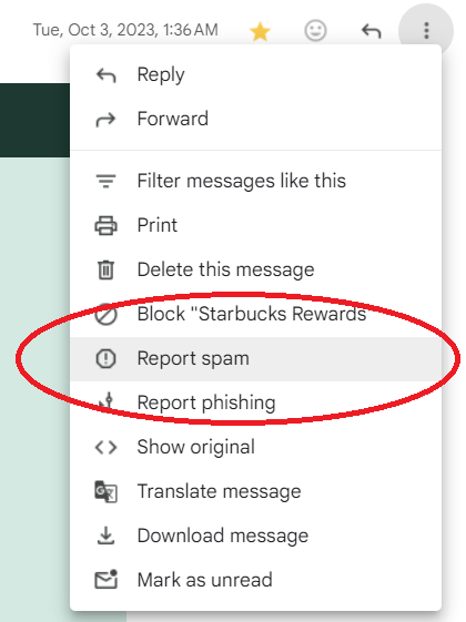 Option to Report Spam in an email